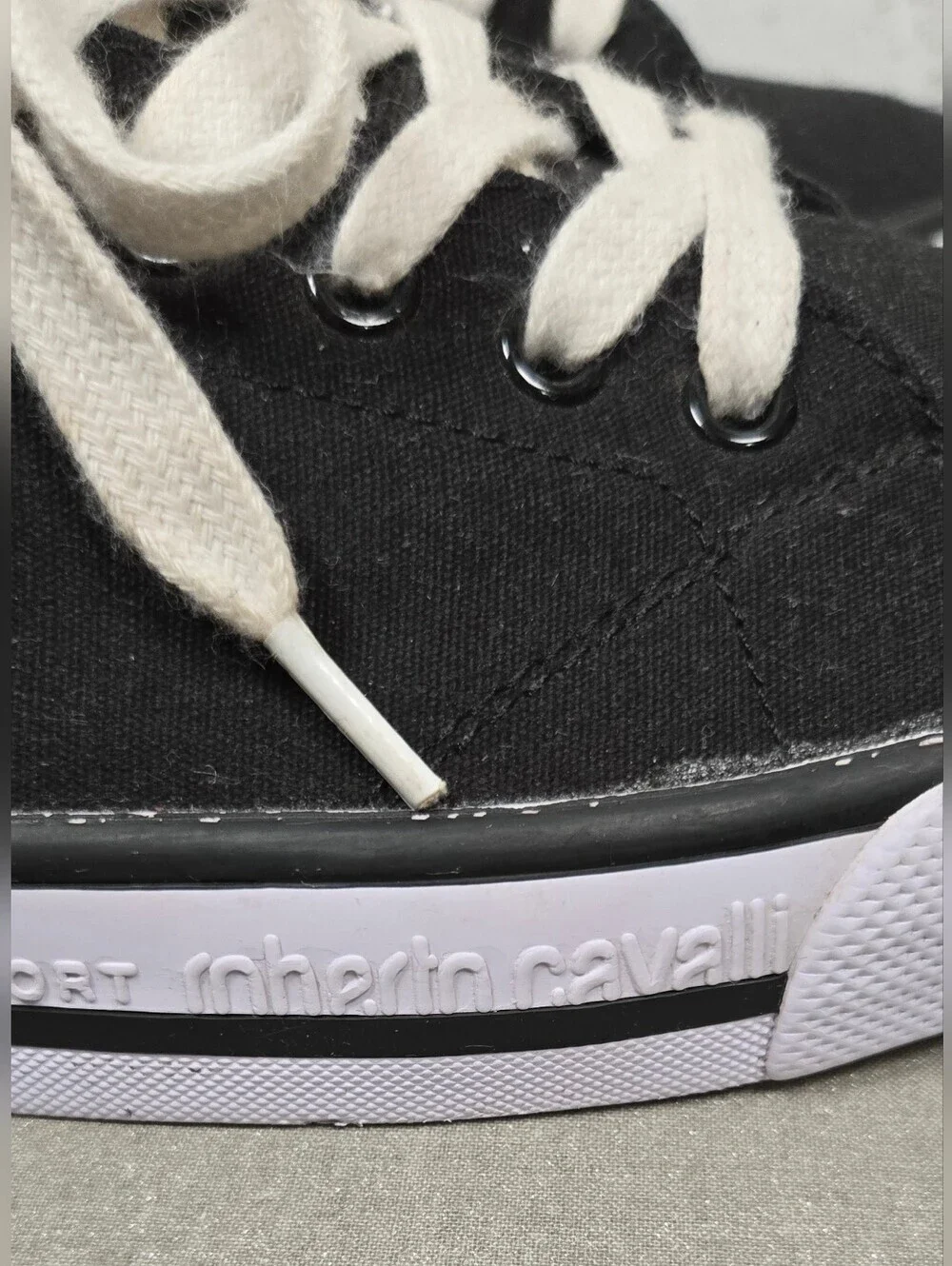Roberto Cavalli Sport Canvas Sneakers Black Low Top Shoes US Men 10
